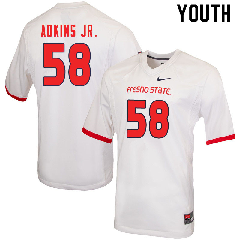 Youth #58 Dante Adkins Jr. Fresno State Bulldogs College Football Jerseys Sale-White - Click Image to Close